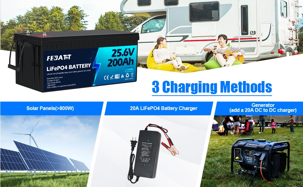25.6V 200Ah LFP Battery 3 charge methods
